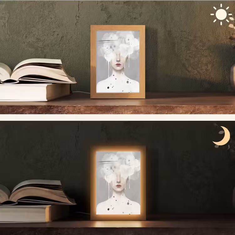 Vrouw - Wolk - Grijs Light Box met kabel (Tafellamp) klein -sfeer3