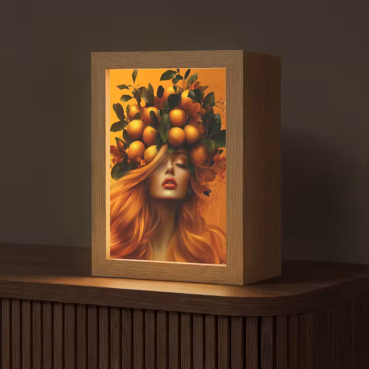Vrouw - Citroenen - Bloesem - Geel Light Box met kabel (Tafellamp) klein -z3d_website
