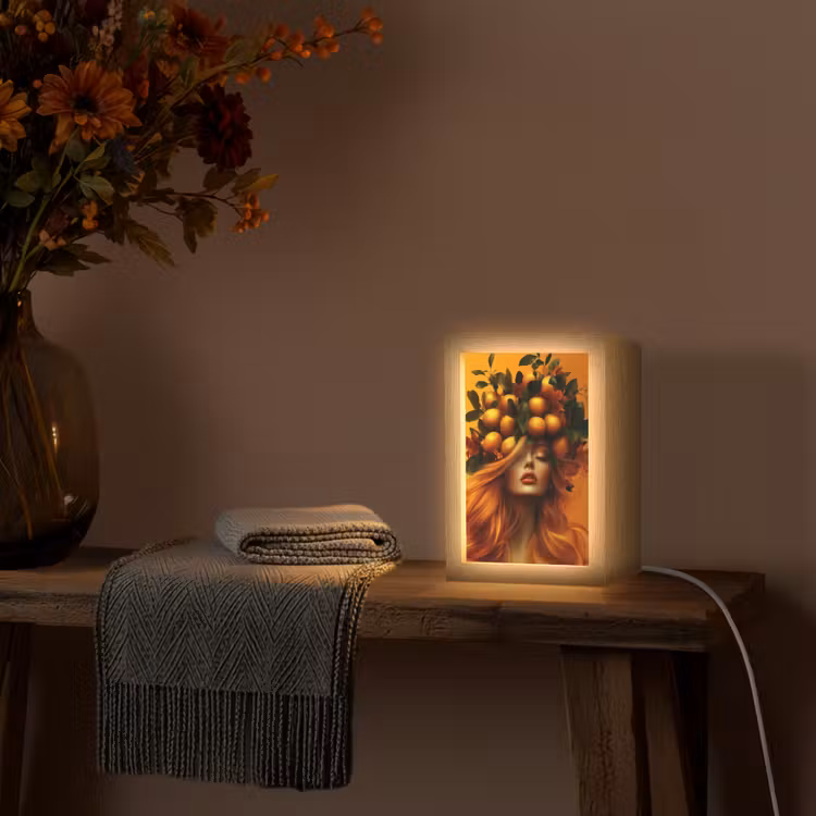 Vrouw - Citroenen - Bloesem - Geel Light Box met kabel (Tafellamp) klein -sfeer4