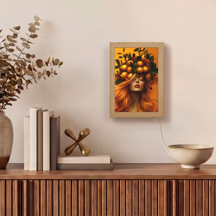 Vrouw - Citroenen - Bloesem - Geel Light Box met kabel (Tafellamp) klein -sfeer2