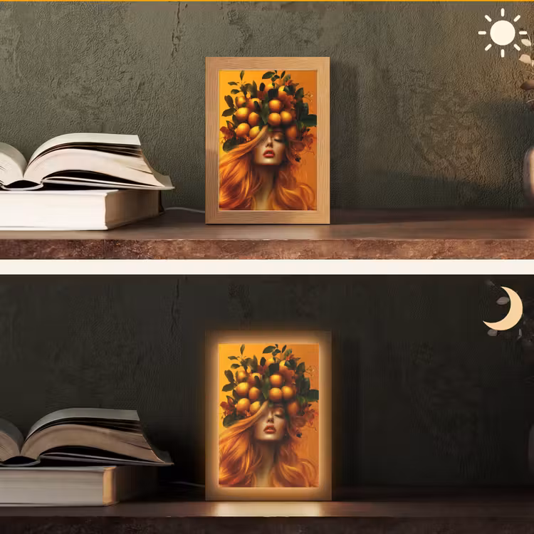 Vrouw - Citroenen - Bloesem - Geel Light Box met kabel (Tafellamp) klein -sfeer3
