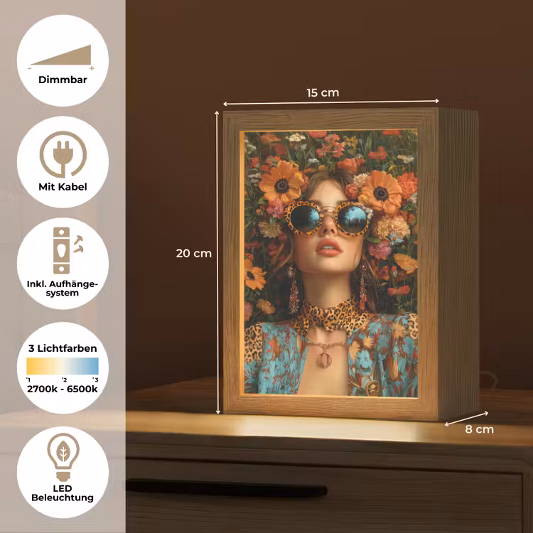 Vrouwen - Bloemen - Modern - Bril - Abstract Light Box met kabel (Tafellamp) klein -USP_DE