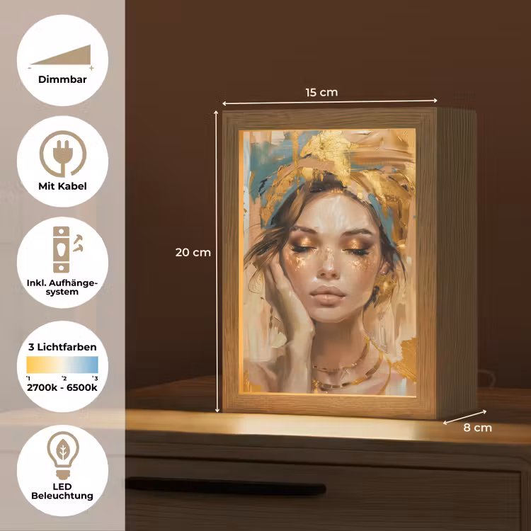 Vrouwen - Portret - Luxe - Goud Light Box met kabel (Tafellamp) klein -USP_DE