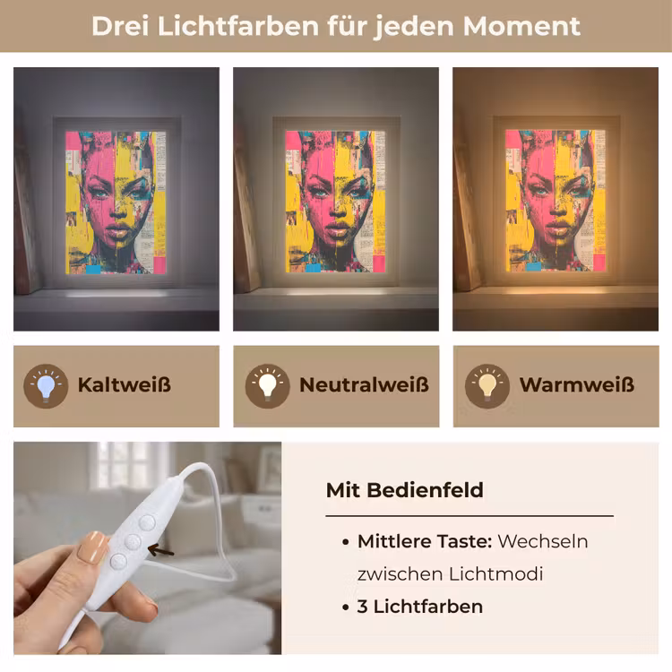 Vrouwengezicht - Krantenpapier - Abstract - Roze Light Box met kabel (Tafellamp) klein -USP_lichtkleurDE