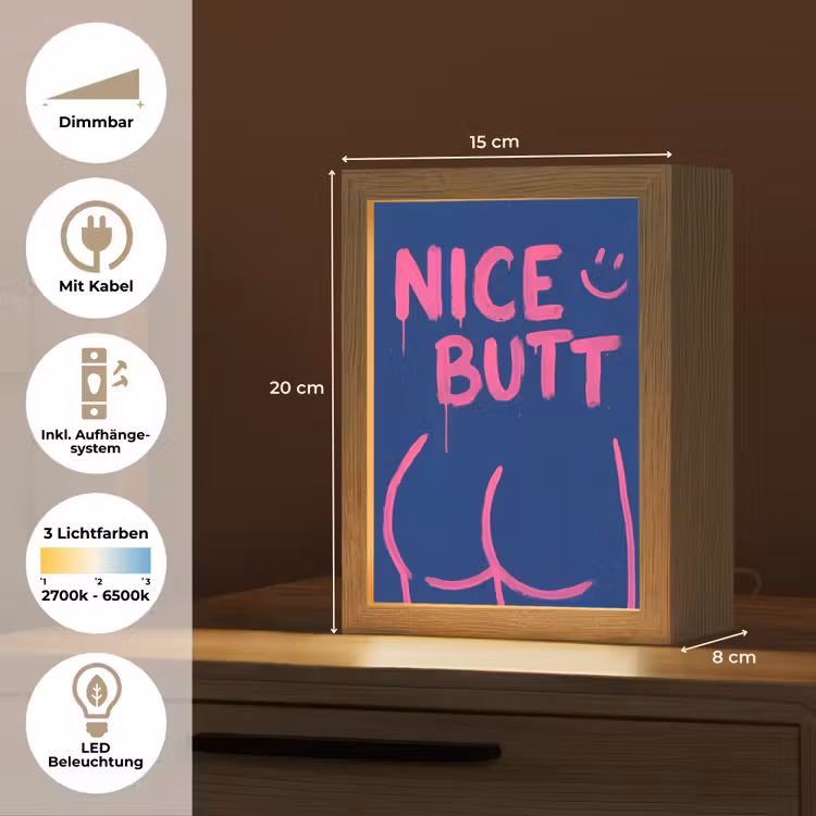 Brutaal - Grappig - Blauw Light Box met kabel (Tafellamp) klein -USP_DE