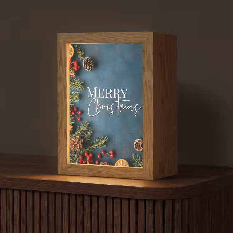 Merry Christmas - Blauw - Kerst - Winter Light Box met kabel (Tafellamp) klein -z3d_website