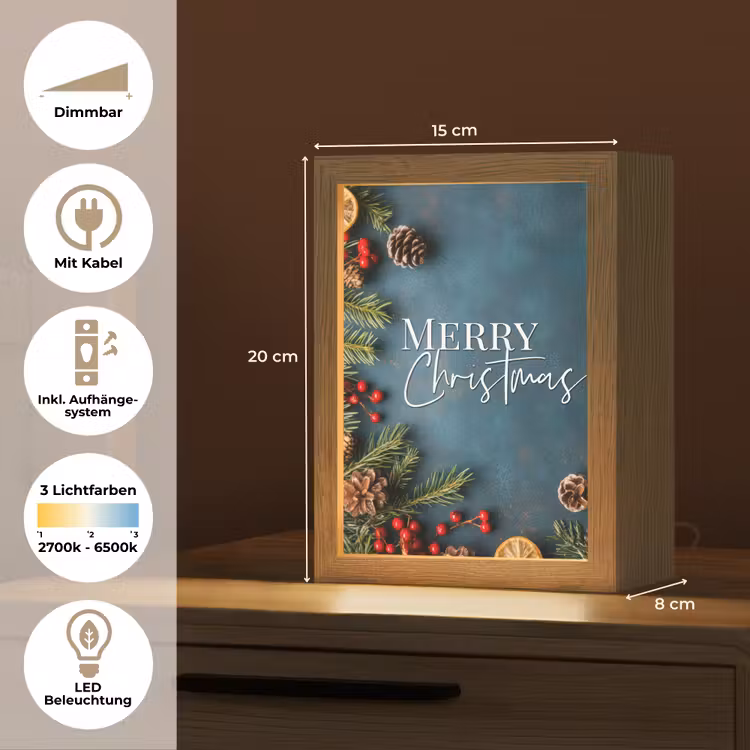 Merry Christmas - Blauw - Kerst - Winter Light Box met kabel (Tafellamp) klein -USP_DE