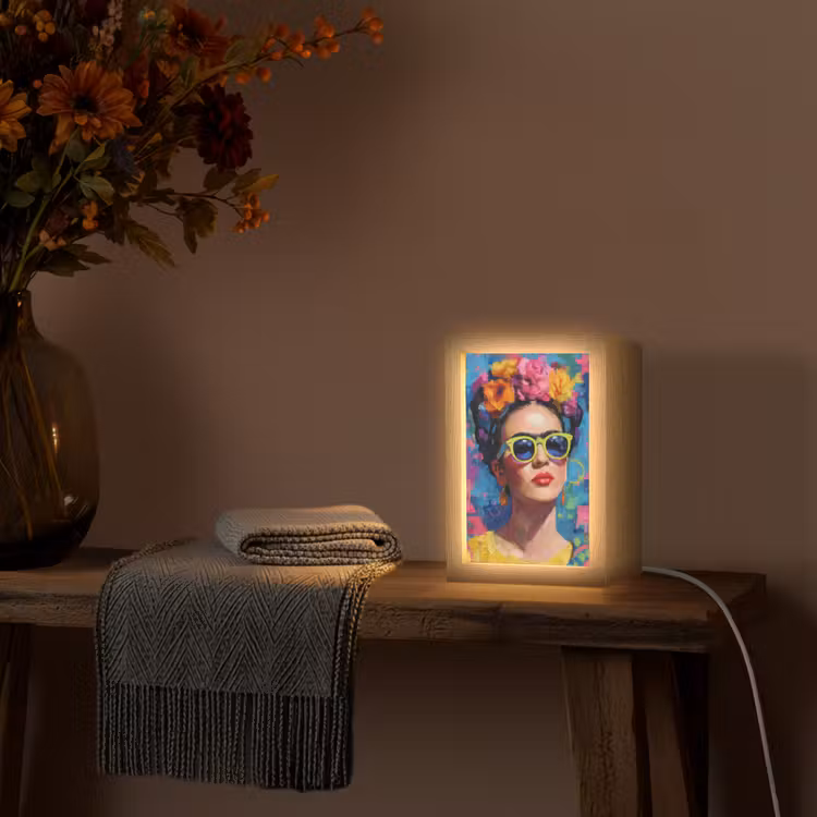 Vrolijk portret - Vrouw - Bloemenkroon Light Box met kabel (Tafellamp) klein -sfeer4