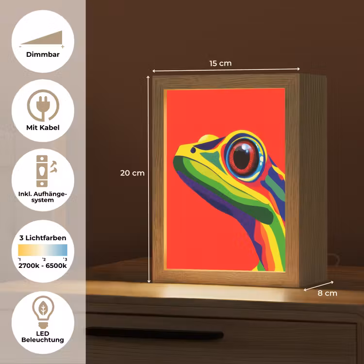 Kikker - Kleurrijk - Strepen - Ogen Light Box met kabel (Tafellamp) klein -USP_DE