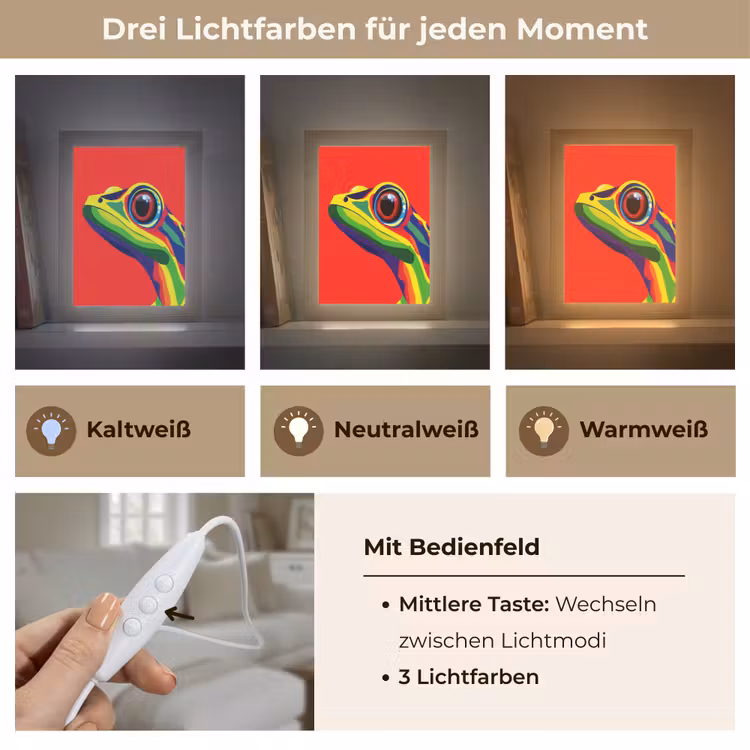 Kikker - Kleurrijk - Strepen - Ogen Light Box met kabel (Tafellamp) klein -USP_lichtkleurDE