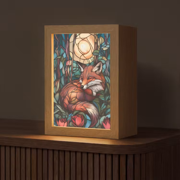 Vos - Mozaïek - Bos - Maan Light Box met kabel (Tafellamp) klein -z3d_website