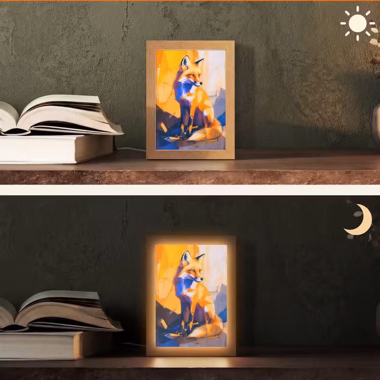 Vos - Oranje - Vormen - Abstract Light Box met kabel (Tafellamp) klein -sfeer3