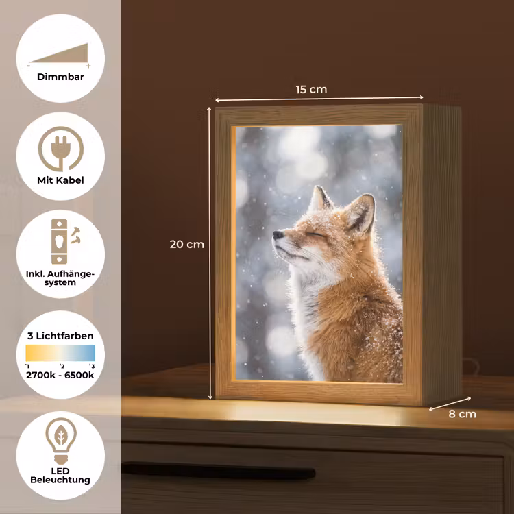 Vos - Sneeuwval - Portret - Winter - Sfeervol Light Box met kabel (Tafellamp) klein -USP_DE