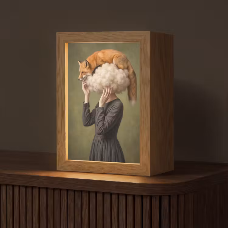 Vos - Surrealistisch - Groen Light Box met kabel (Tafellamp) klein -z3d_website