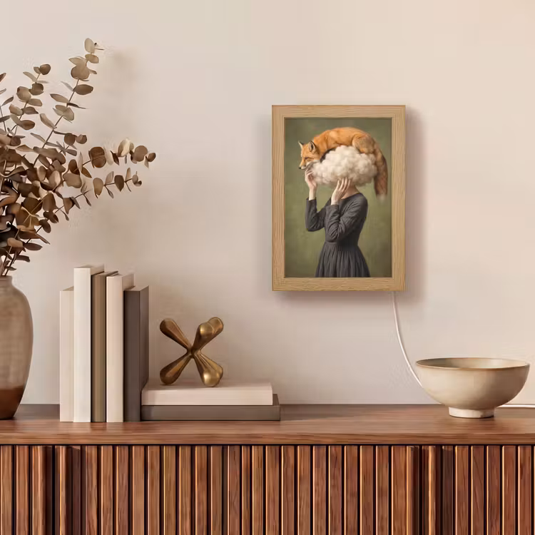 Vos - Surrealistisch - Groen Light Box met kabel (Tafellamp) klein -sfeer2