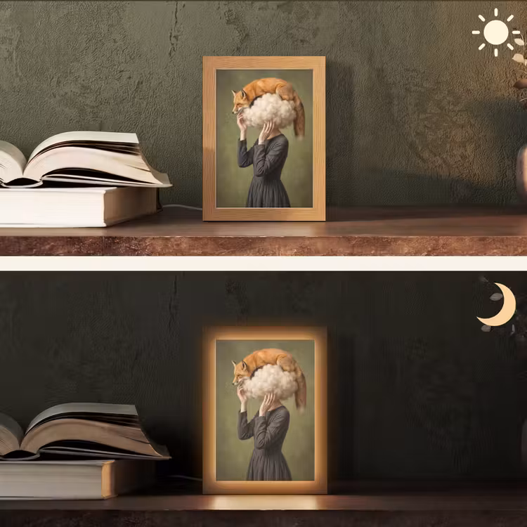Vos - Surrealistisch - Groen Light Box met kabel (Tafellamp) klein -sfeer3