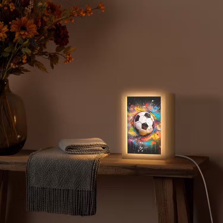 Voetbal - Verf - Kleuren - Zwart - Wit Light Box met kabel (Tafellamp) klein -sfeer4