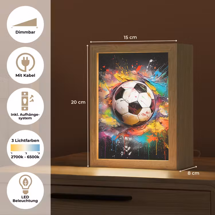 Voetbal - Verf - Kleuren - Zwart - Wit Light Box met kabel (Tafellamp) klein -USP_DE