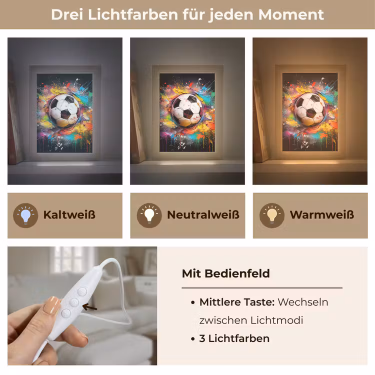 Voetbal - Verf - Kleuren - Zwart - Wit Light Box met kabel (Tafellamp) klein -USP_lichtkleurDE