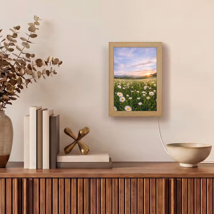 Madelief - Veld - Heuvels - Groen Light Box met kabel (Tafellamp) klein -sfeer2
