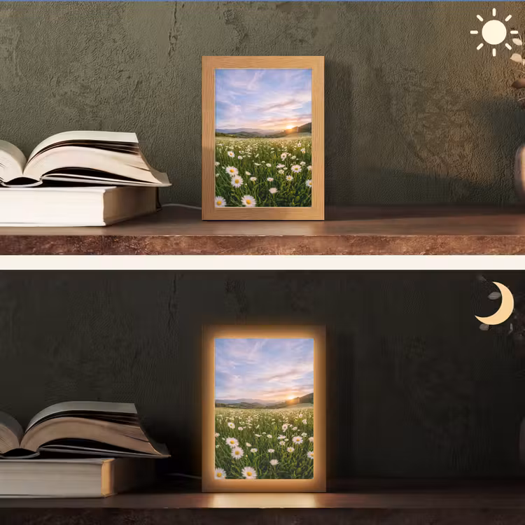 Madelief - Veld - Heuvels - Groen Light Box met kabel (Tafellamp) klein -sfeer3