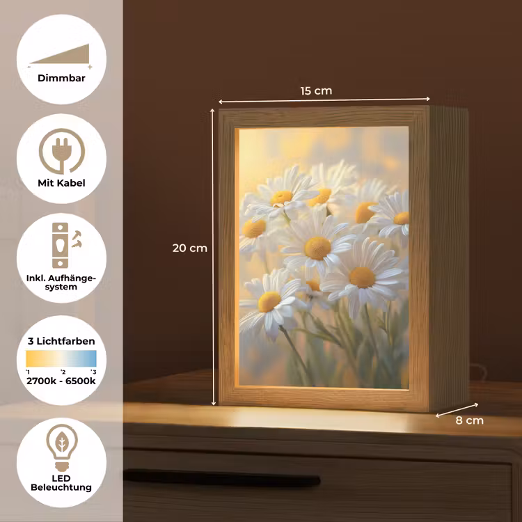 Madeliefjes - Wit - Zonlicht Light Box met kabel (Tafellamp) klein -USP_DE