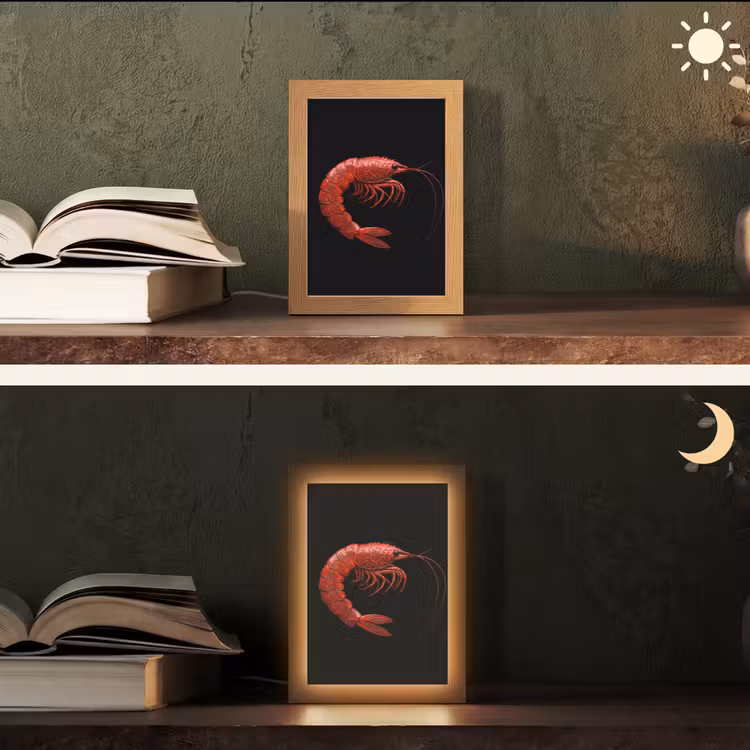 Garnaal - Rood - Dieren Light Box met kabel (Tafellamp) klein -sfeer3