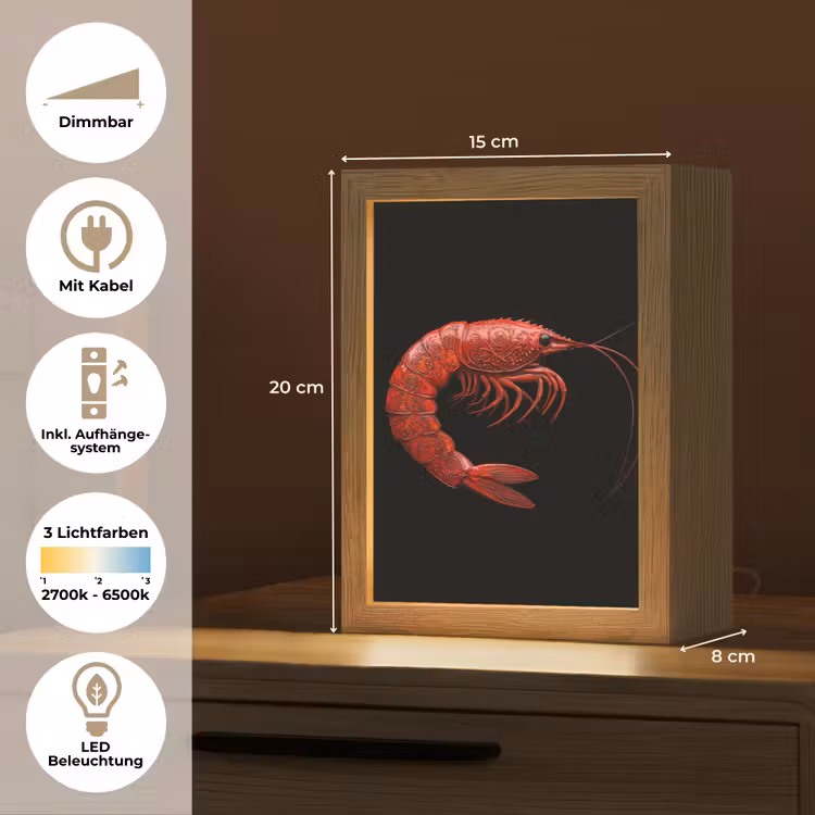 Garnaal - Rood - Dieren Light Box met kabel (Tafellamp) klein -USP_DE
