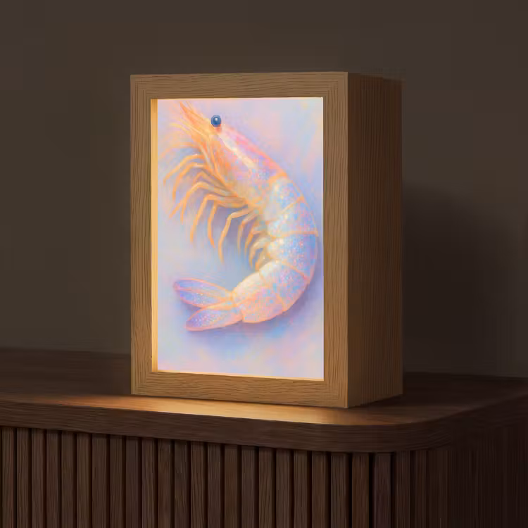 Garnaal - Subtiele structuur - Blauw - Roze Light Box met kabel (Tafellamp) klein -z3d_website