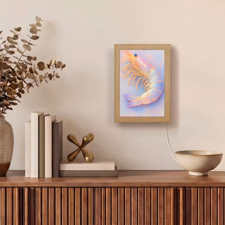 Garnaal - Subtiele structuur - Blauw - Roze Light Box met kabel (Tafellamp) klein -sfeer2
