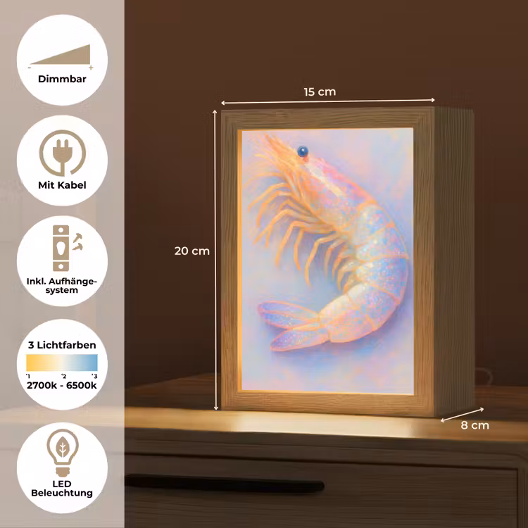 Garnaal - Subtiele structuur - Blauw - Roze Light Box met kabel (Tafellamp) klein -USP_DE