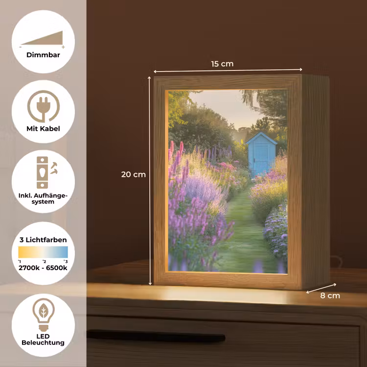 Tuinhuisje - Blauw - Bloemen Light Box met kabel (Tafellamp) klein -USP_DE