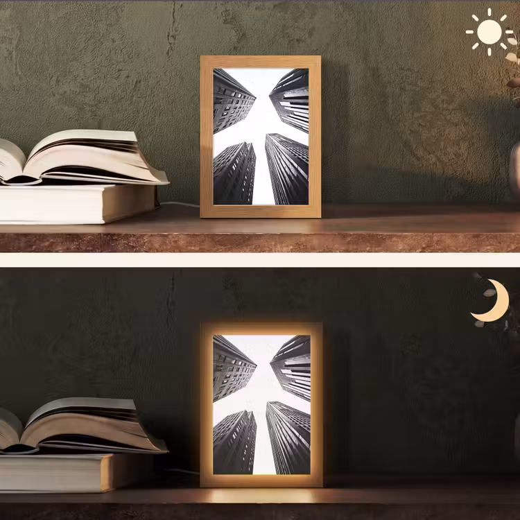 Gebouwen - Lucht - Zwart Light Box met kabel (Tafellamp) klein -sfeer3