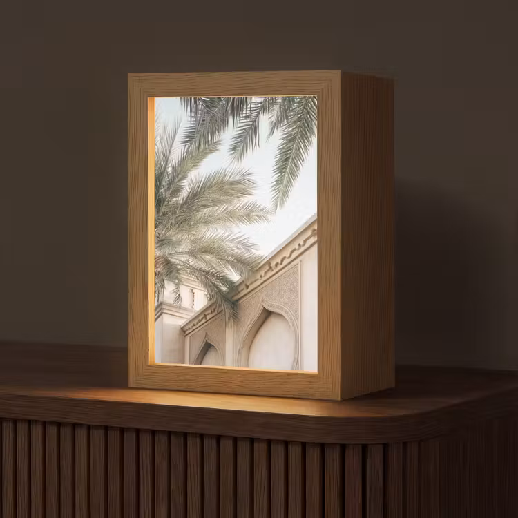 Gebouw - Palmbomen - Beige - Zon Light Box met kabel (Tafellamp) klein -z3d_website