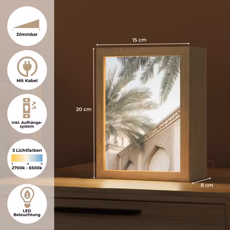 Gebouw - Palmbomen - Beige - Zon Light Box met kabel (Tafellamp) klein -USP_DE