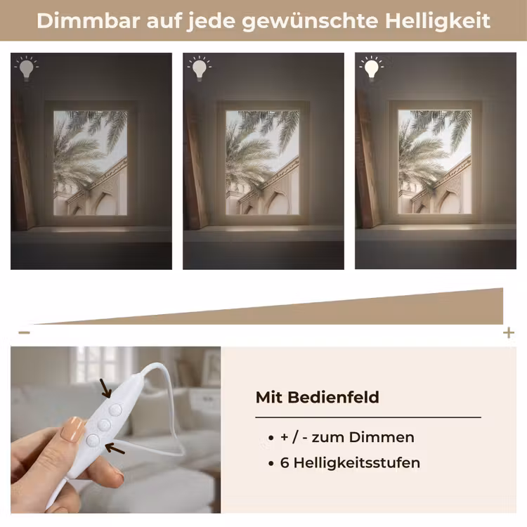 Gebouw - Palmbomen - Beige - Zon Light Box met kabel (Tafellamp) klein -USP_dimbaarDE
