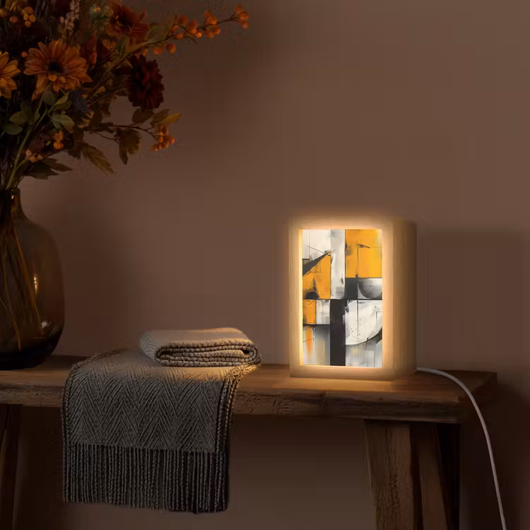 Geel - Abstract - Modern - Vormen Light Box met kabel (Tafellamp) klein -sfeer4