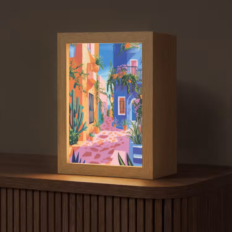 Geel - Blauw - Oranje - Huis Light Box met kabel (Tafellamp) klein -z3d_website