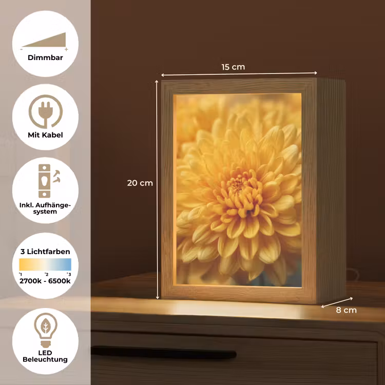Geel - Chrysant - Zachtheid Light Box met kabel (Tafellamp) klein -USP_DE