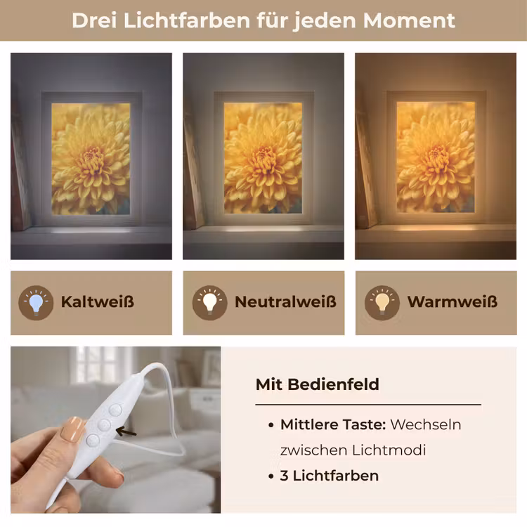 Geel - Chrysant - Zachtheid Light Box met kabel (Tafellamp) klein -USP_lichtkleurDE