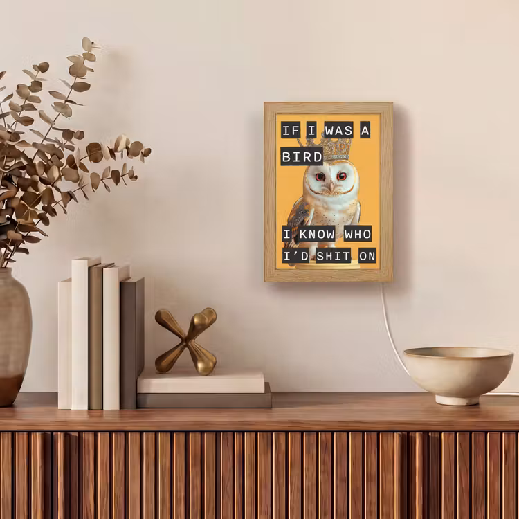 Geel - Uil - Vogel - Decoratie Light Box met kabel (Tafellamp) klein -sfeer2