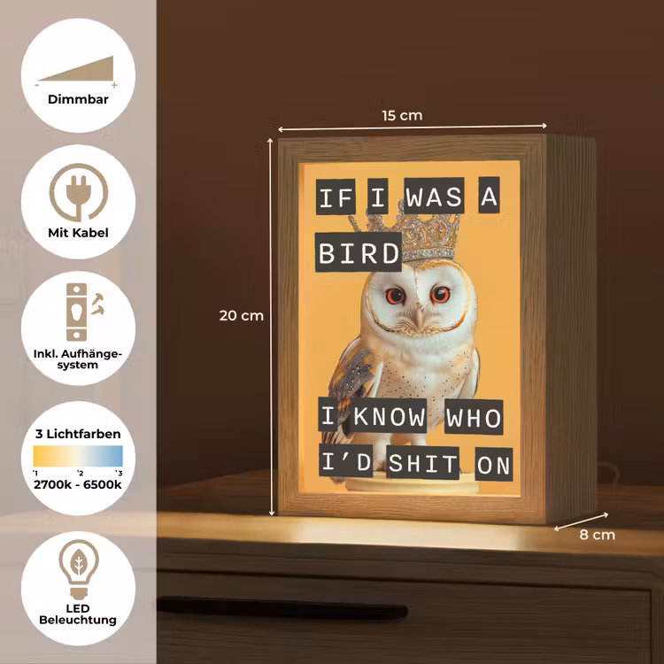 Geel - Uil - Vogel - Decoratie Light Box met kabel (Tafellamp) klein -USP_DE