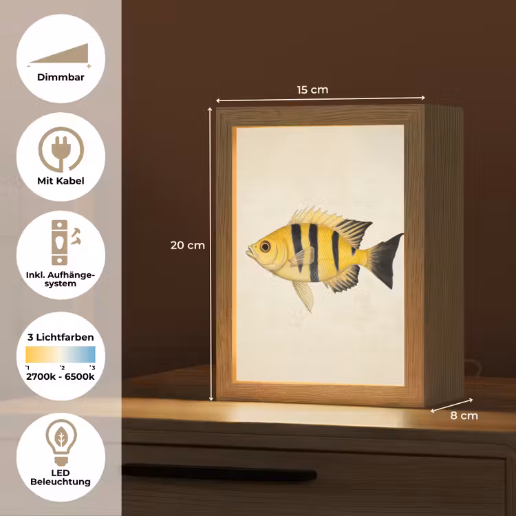 Geel - Vis - Strepen - Tropisch Light Box met kabel (Tafellamp) klein -USP_DE