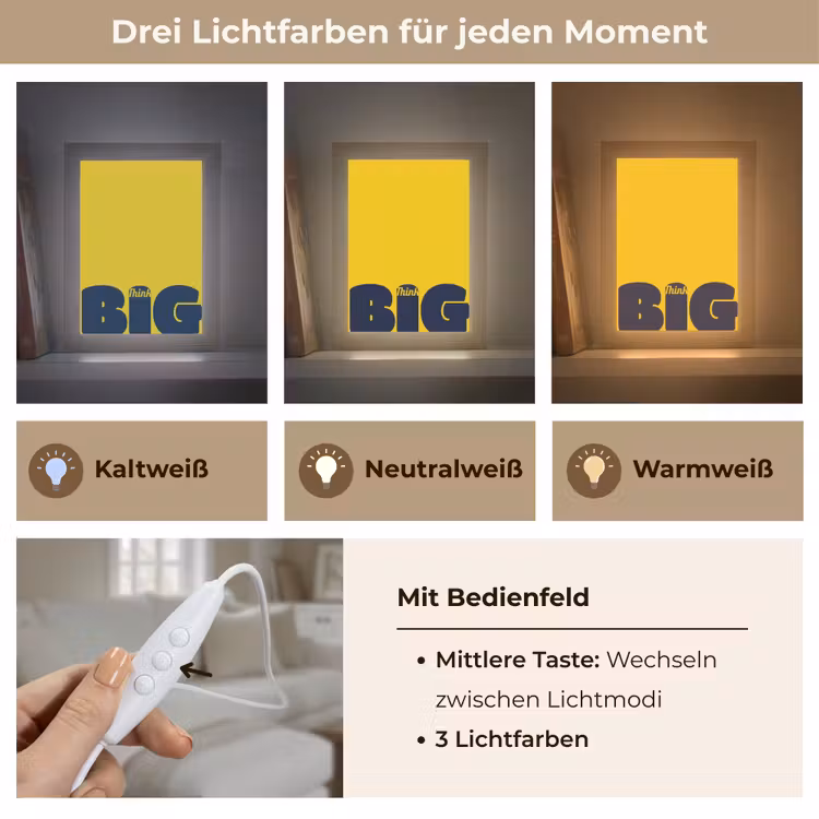 Geel - Think big - Grafisch Light Box met kabel (Tafellamp) klein -USP_lichtkleurDE