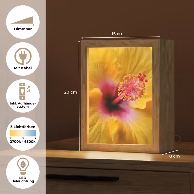 Geel - Hibiscus - Tropisch Light Box met kabel (Tafellamp) klein -USP_DE