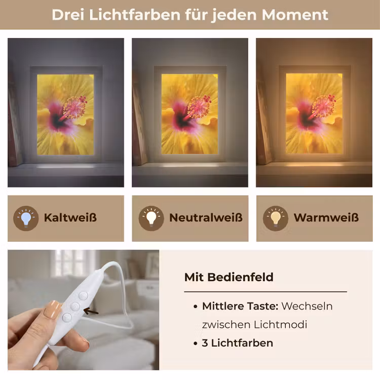 Geel - Hibiscus - Tropisch Light Box met kabel (Tafellamp) klein -USP_lichtkleurDE