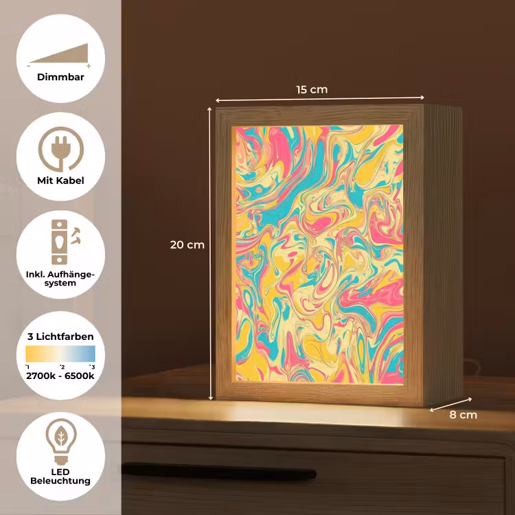 Geel - Roze - Blauw - Retro Light Box met kabel (Tafellamp) klein -USP_DE