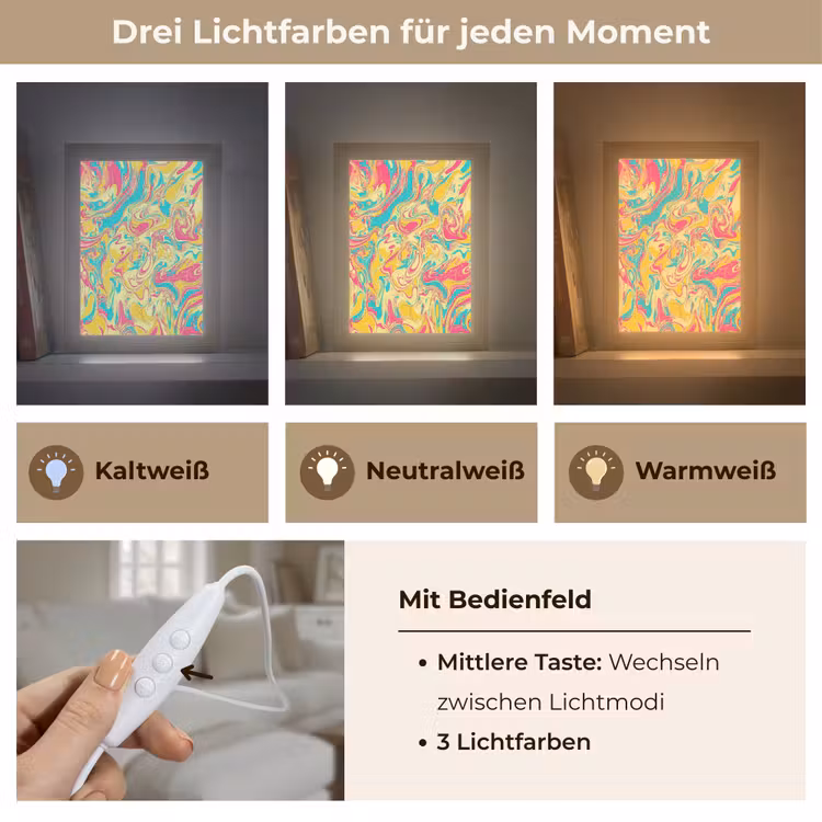 Geel - Roze - Blauw - Retro Light Box met kabel (Tafellamp) klein -USP_lichtkleurDE