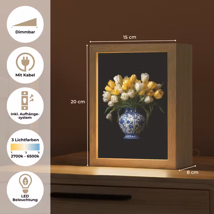 Geel - Tulpen - Vaas - Bloemen Light Box met kabel (Tafellamp) klein -USP_DE