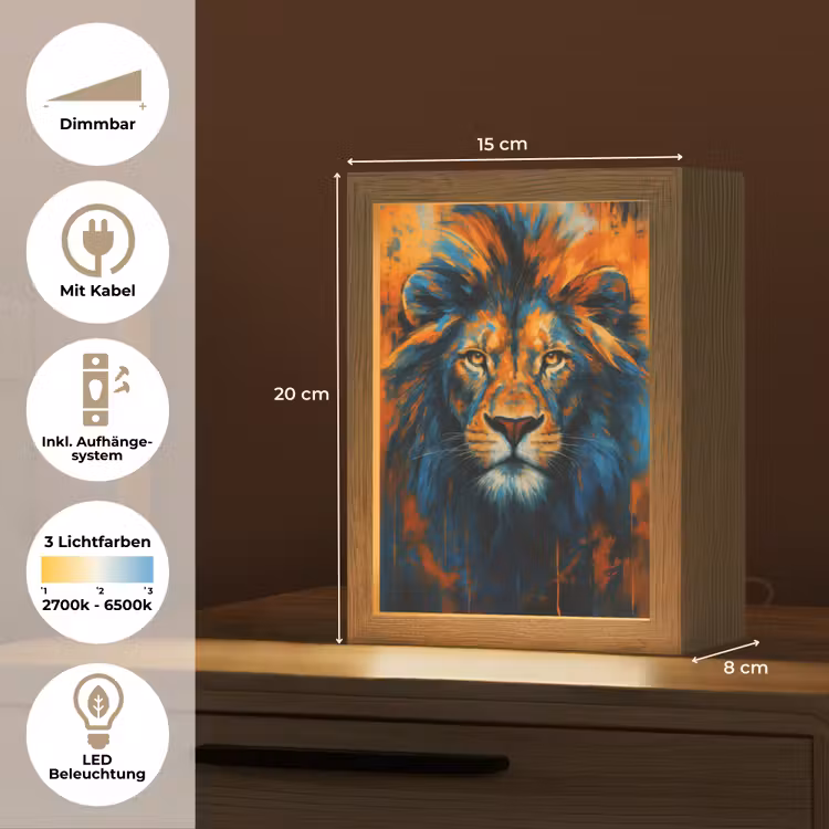 Schilderij - Leeuwenkop - Oranje Light Box met kabel (Tafellamp) klein -USP_DE